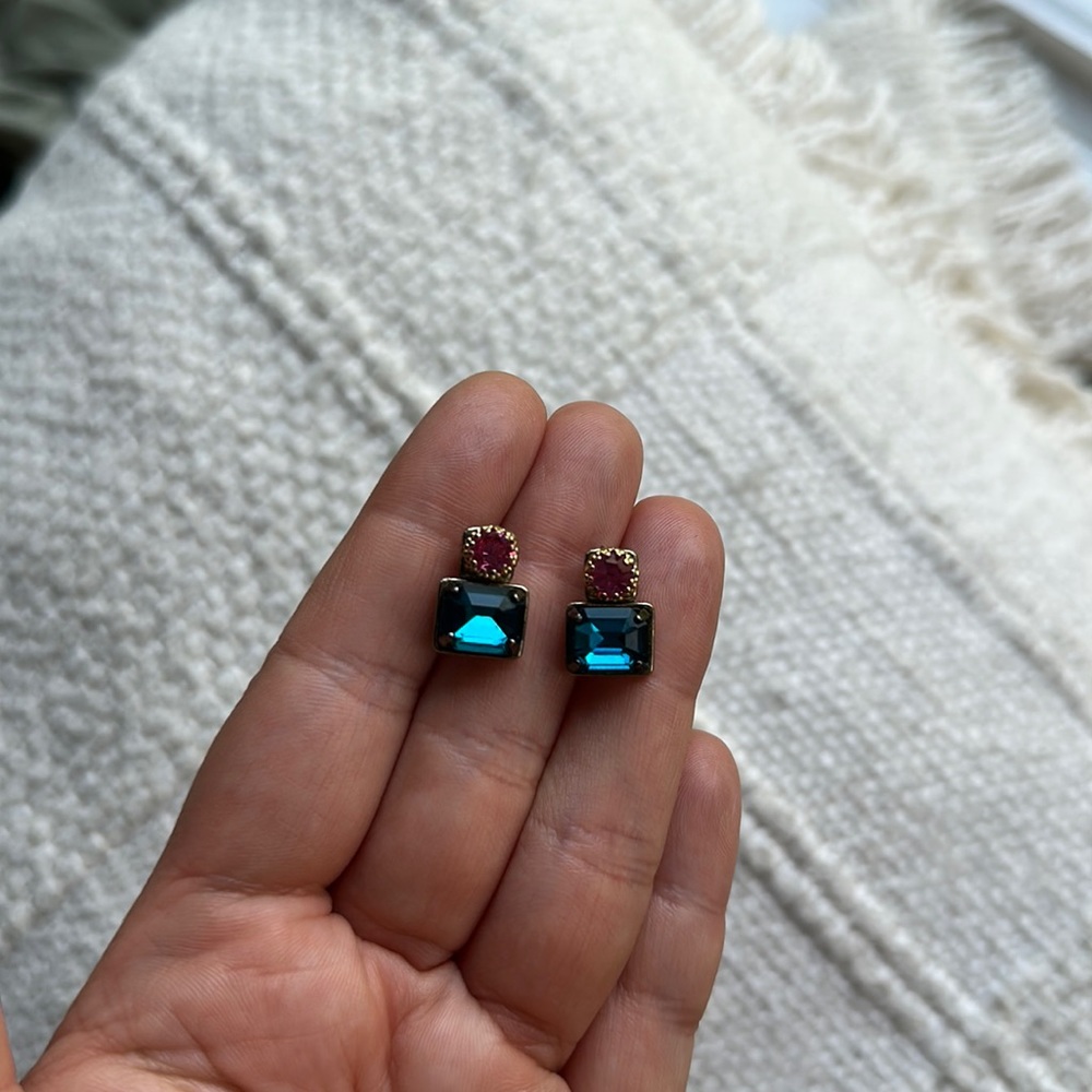 Blue and Pink Glass Stud Earrings